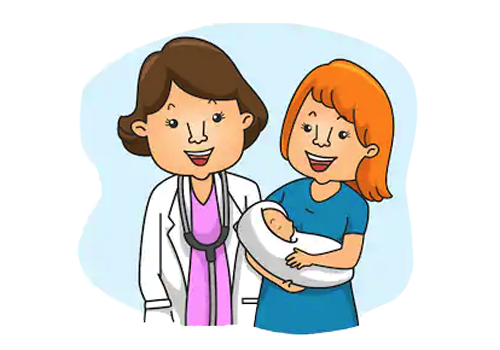 Doctor with postnatal woman